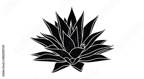 A striking black agave plant design showcasing its spiky leaves and unique form presented as a bold silhouette high quality professional