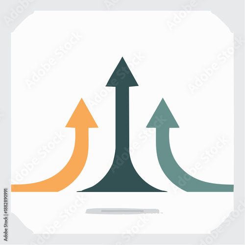 Three arrows pointing up. Arrow icons. Growth chart symbols. Vector illustration of success and progress. Business and finance concept. Simple arrow signs. Colorful curved arrows. White