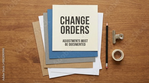 Change Orders Document Stack with Pencil and Supplies