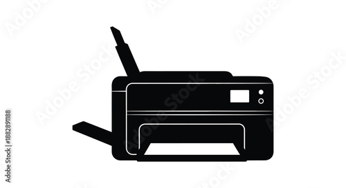 A stark depiction of a modern all in one printer in a solid black form showcasing its functional design silhouette high quality professional