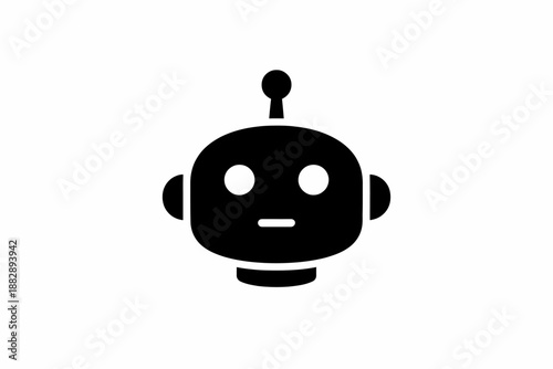 Minimalist black robot head icon with an antenna, representing artificial intelligence and technology isolated on transparent background, isolated on white background, Vector