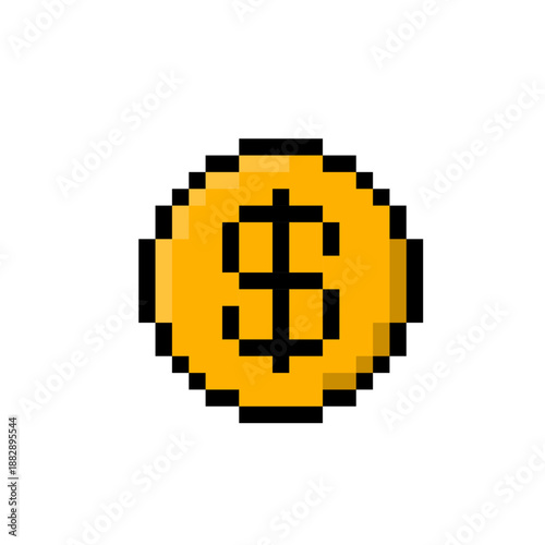 Dollar Coin Pixel Art Retro. Vector Illustration in Pixel Art
