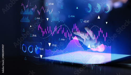 Foto Market performance analytics visualization with financial charts and dynamic indicators