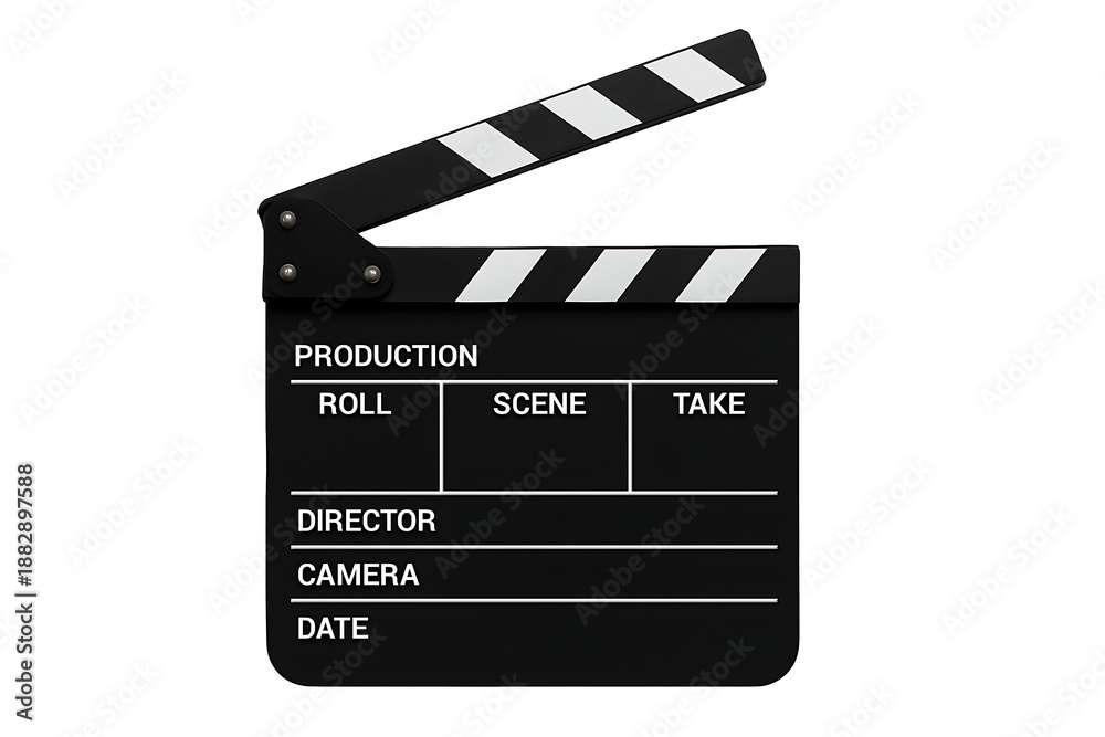 Obraz premium Classic Black and White Movie Clapperboard Slate Isolated on White for Film Production and Cinema Concepts