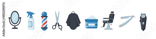 Barber shop tools collection for modern grooming and hair styling