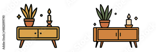 Stylish home decor with plants and candles on modern furniture