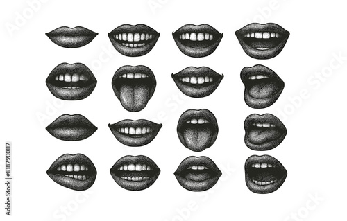 Monochrome vintage lips and mouth expressions collection