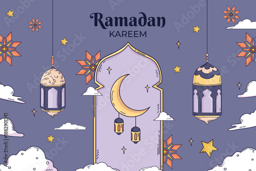Ramadan kareem with decorative lanterns
