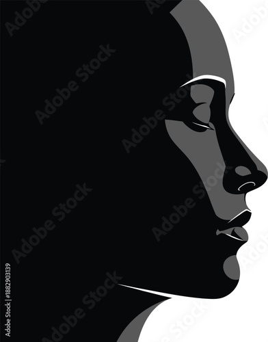 Dramatic monochrome face profile silhouette vector