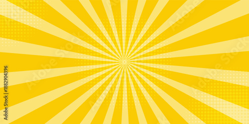Yellow abstract background with light of sunburst. yellow starburst with halftone. sun ray retro background with flash