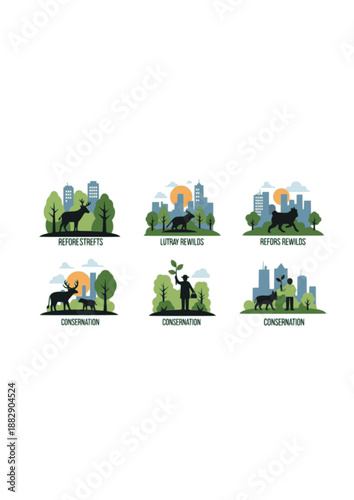 Reforestation Hiker Silhouette, Person with Seed Launcher Drone Technology, Urban Rewilding and Conservation Activism Vector Art