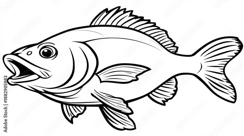 Fototapeta premium Detailed 2D Illustration of a Freshwater Perch, Showcasing Its Contoured Features and Spiny Edges