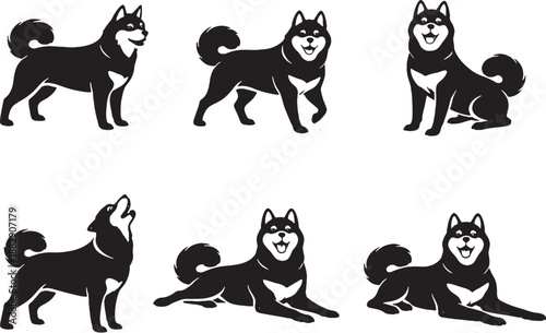 Siberian Husky Thick Coat Black and White Silhouette Bundle