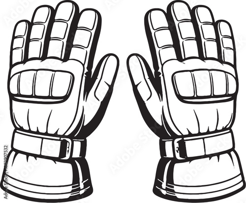 Firefighter Rescue Gloves Simple Line Art Illustration