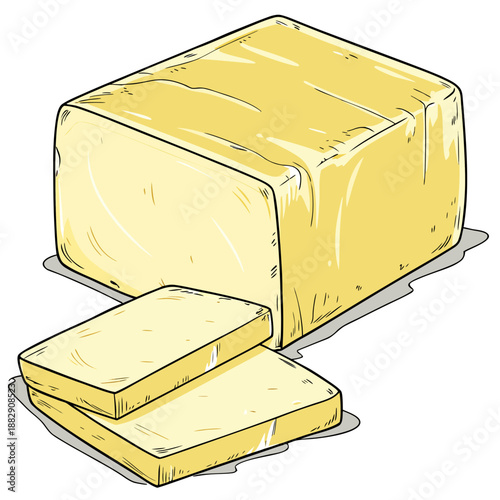 Fresh Butter Cube Dairy Texture on White Background