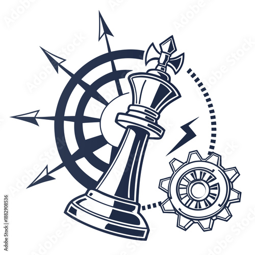 Chess King Piece Strategy Symbol Isolated on White Background