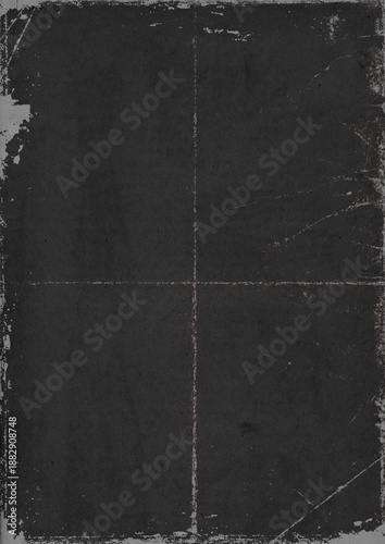 Solid black Color paper Background. Ephemera with folds and scratches. Carbon paper. typing paper