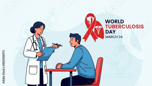 World tuberculosis day awareness illustration with doctor and patient discussing health on march 24