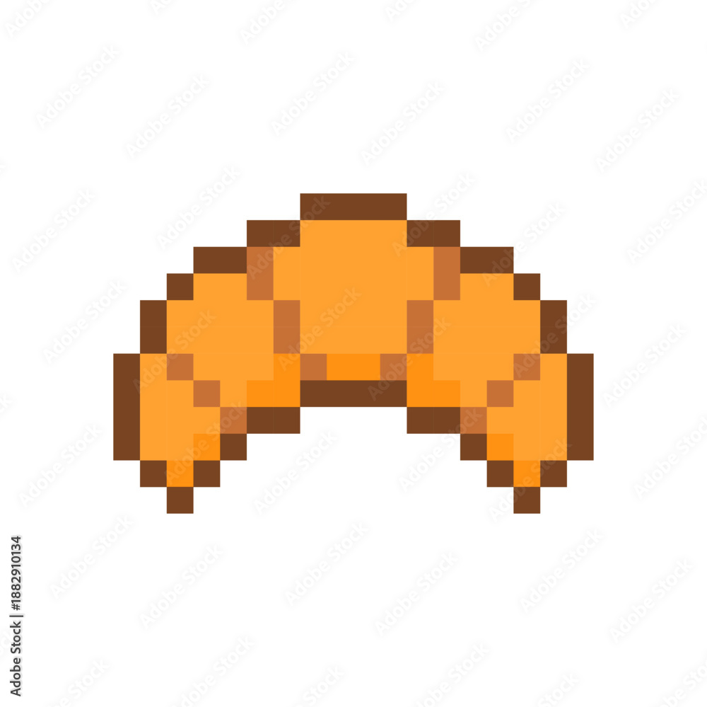 Fototapeta premium Pixel art icon of a croissant in retro 8-bit style. Crispy buttery pastry illustration. Perfect for apps, games, menus, and digital design projects. Vector