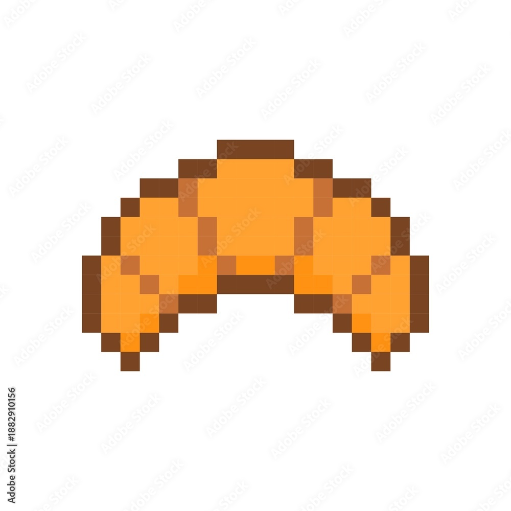 Fototapeta premium Pixel art icon of a croissant in retro 8-bit style. Crispy buttery pastry illustration. Perfect for apps, games, menus, and digital design projects.