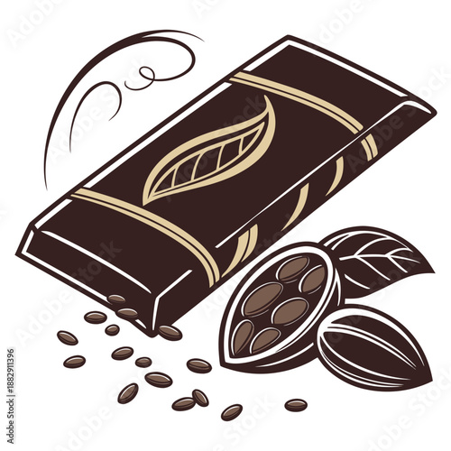 Smooth Luxury Dark Chocolate Bar on White Background