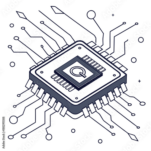 Abstract Premium Quantum Chip Microprocessor Technology on White
