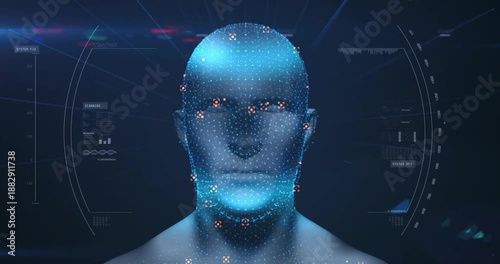 Wallpaper Mural Animation of human head and data processing over dark background Torontodigital.ca