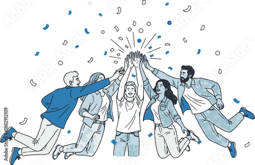 Diverse group of people celebrating with confetti