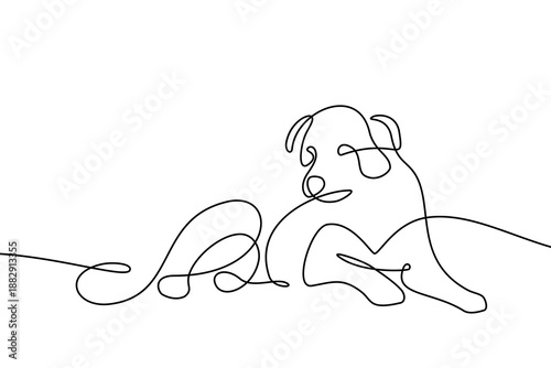 Dog resting. Continuous line art drawing style. Cute dog pet lying down minimalist black linear sketch isolated on white background. Vector illustration