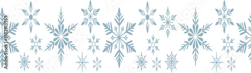 Blue winter snowflake border vector, frozen ice crystal pattern frame for Christmas and New Year holiday card