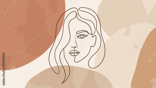 Minimalist line drawing of a woman with abstract colorful background  