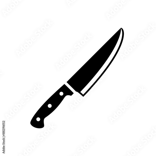 Black and white illustration of a kitchen knife on a white background.
