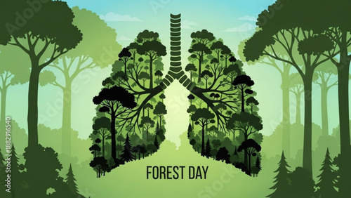 Forest day lungs made of trees green forest landscape with symbolic respiratory health illustration