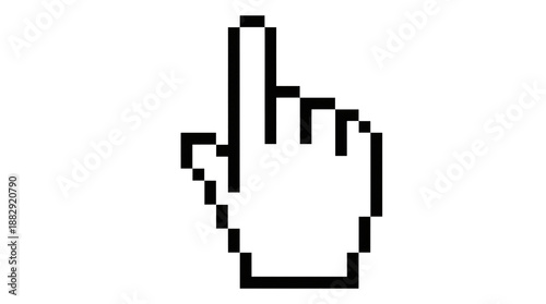 Pixel cursor hand outline icon isolated on transparent background for digital interface design