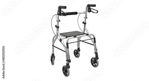 A walker with a seat for elderly mobility assistance.