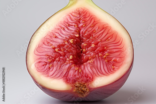 Halved Fig with Bright Pink Interior and Tiny Seeds in Soft Natural Daylight