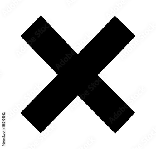 Fotografi Black cross X mark geometric shape minimal flat icon graphic element on white ba