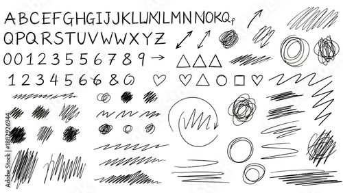 Hand-Drawn Doodles, Scribbles, Arrows, Numbers, Letters, and Shapes Collection