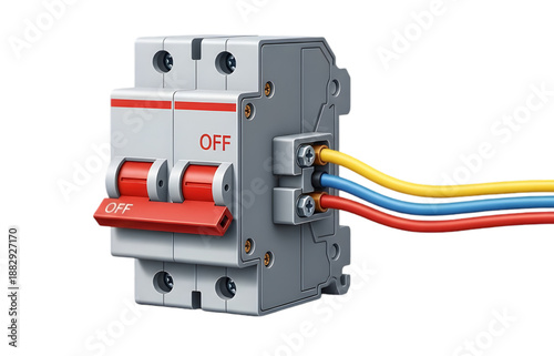 Electrical circuit breaker switches off isolated transparent background