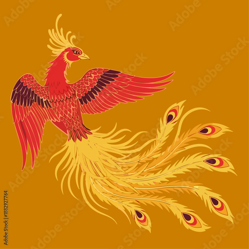 premium vector of Chinese mythological phoenix illustration
