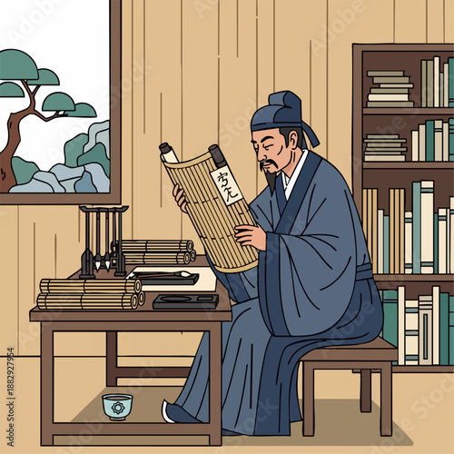 vector of Ancient Chinese scholar illustration