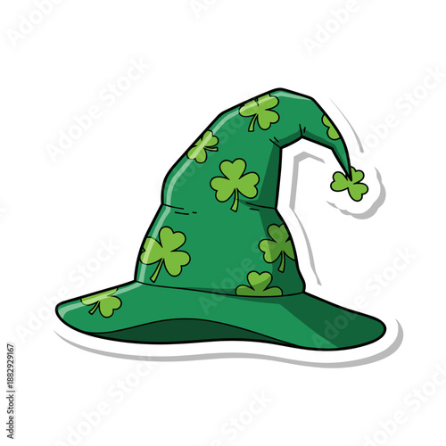 Green Leprechaun Hat with Shamrocks Sticker.