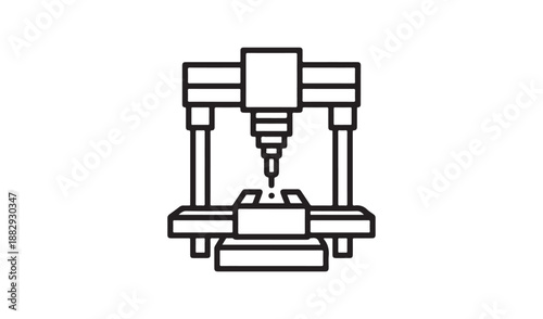 Mechanical Engineering CNC Lathe Machine Icon, Automated Production Tool Design, Factory Automation Vector Illustration