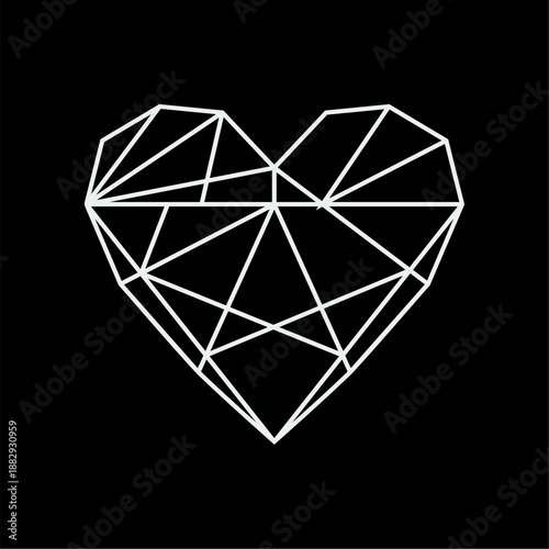 Geometric Heart Outline on Black Background.