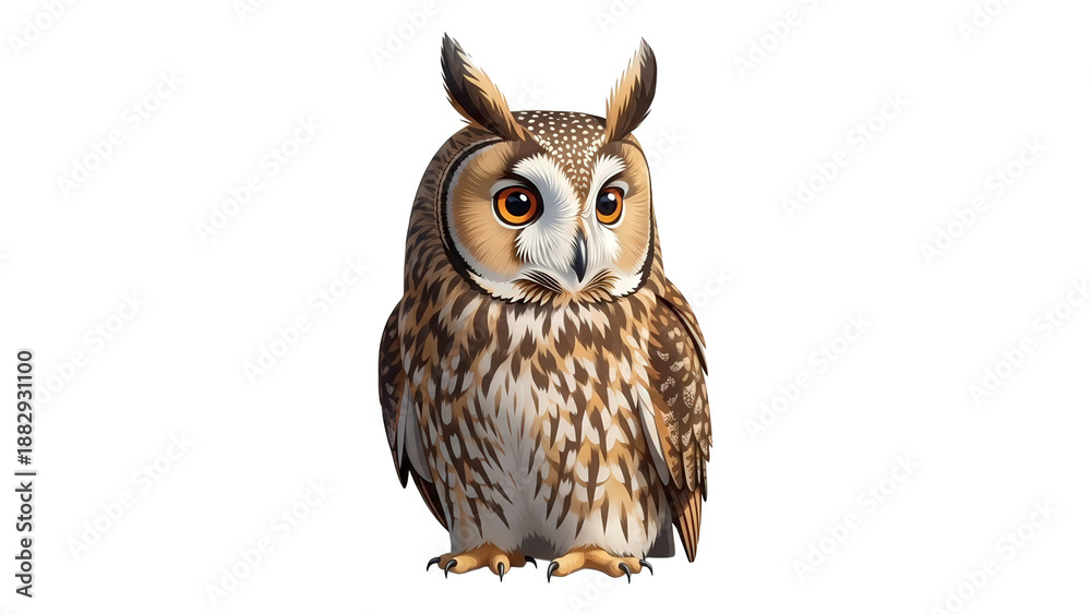 Fototapeta premium A Long Eared Owl Perched Isolated
