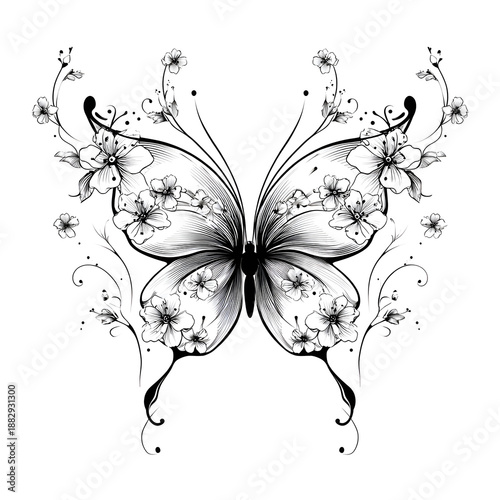 Floral Butterfly Tattoo Vector Pattern