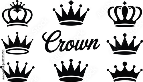 A beautiful array of black crown vector icons signifying kingship and queenly authority