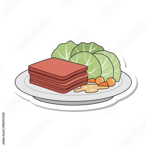 Corned Beef and Cabbage Dinner Plate with Carrots.
