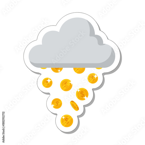 Cloud Raining Gold Coins Sticker Representing Financial Success and Wealth.