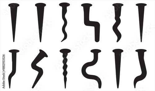 Black hardware screw icon collection for construction and repair